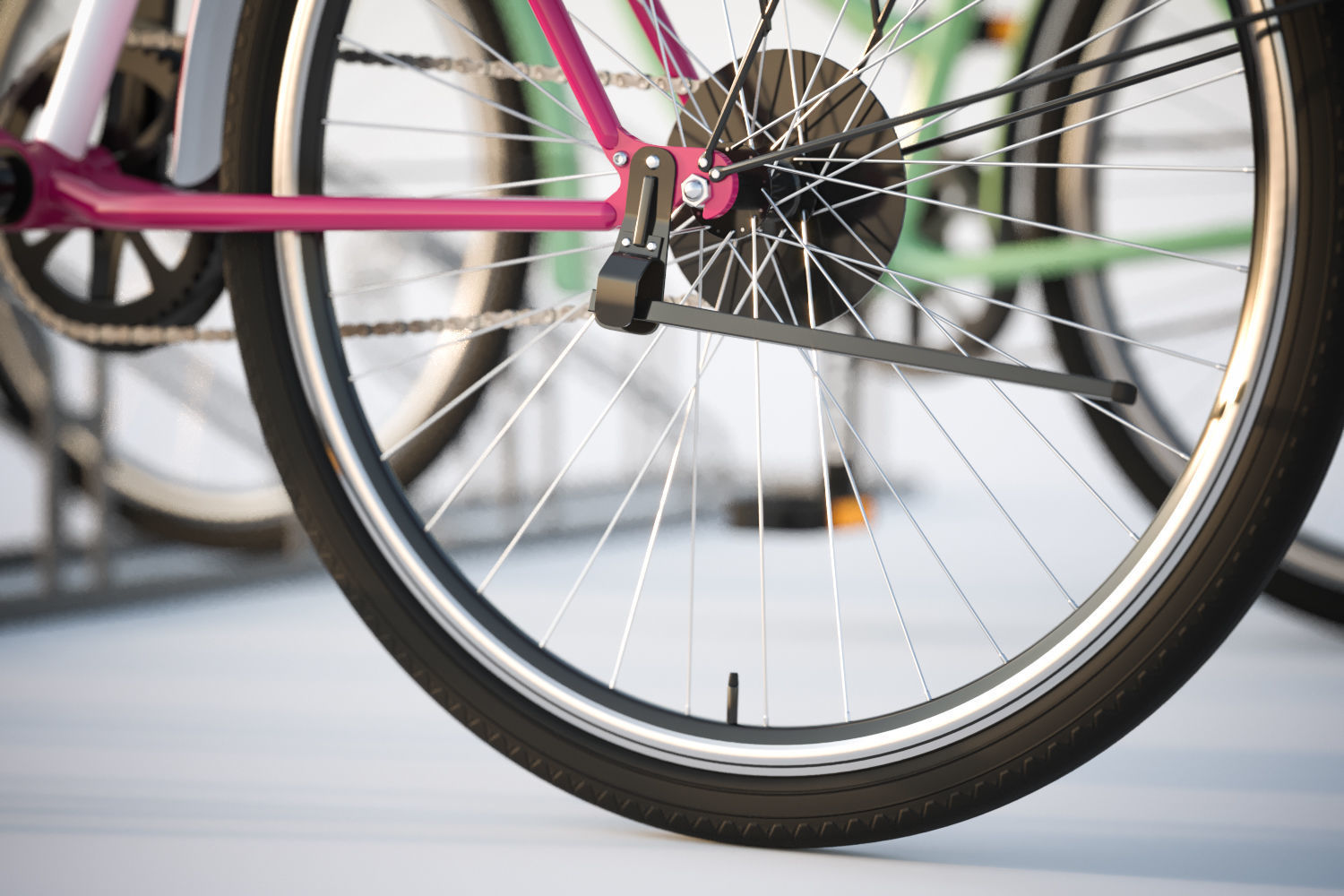 Bike stand with two colorful bikes 3D model_4