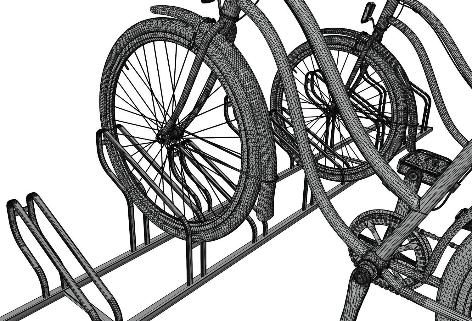 Bike stand with two colorful bikes 3D model_8