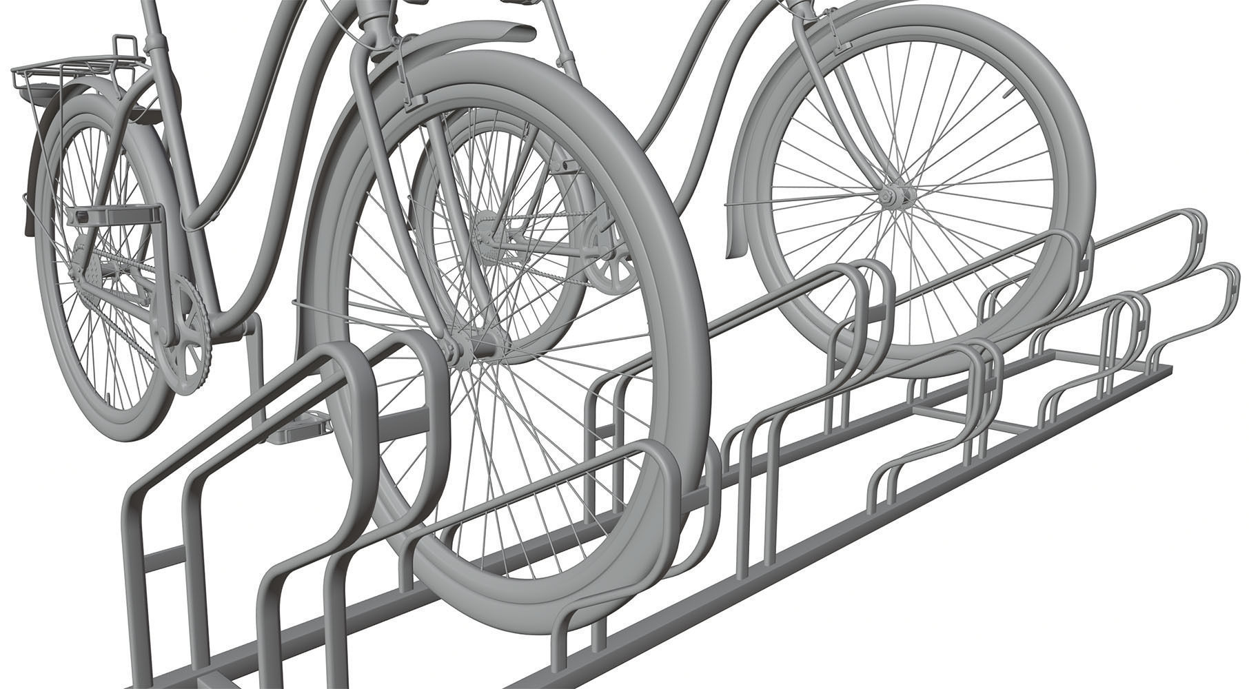 Bike stand with two colorful bikes 3D model_7