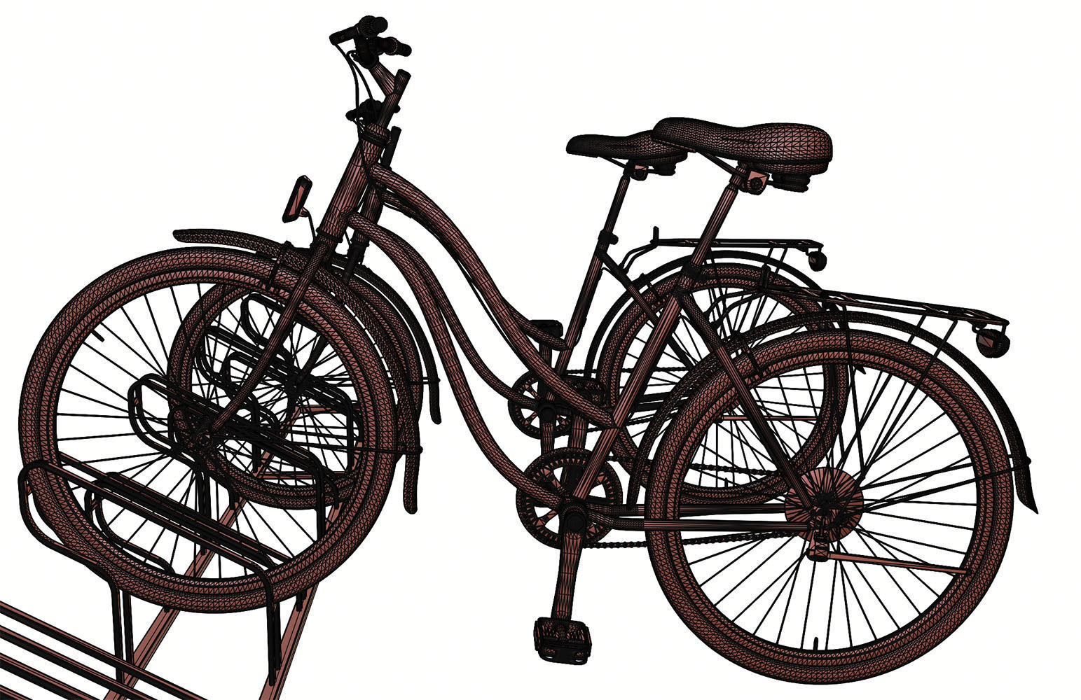 Bike stand with two colorful bikes 3D model_14