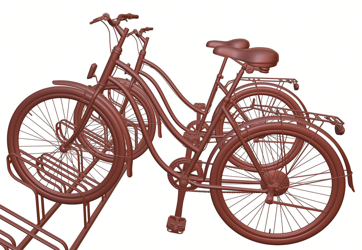 Bike stand with two colorful bikes 3D model_12