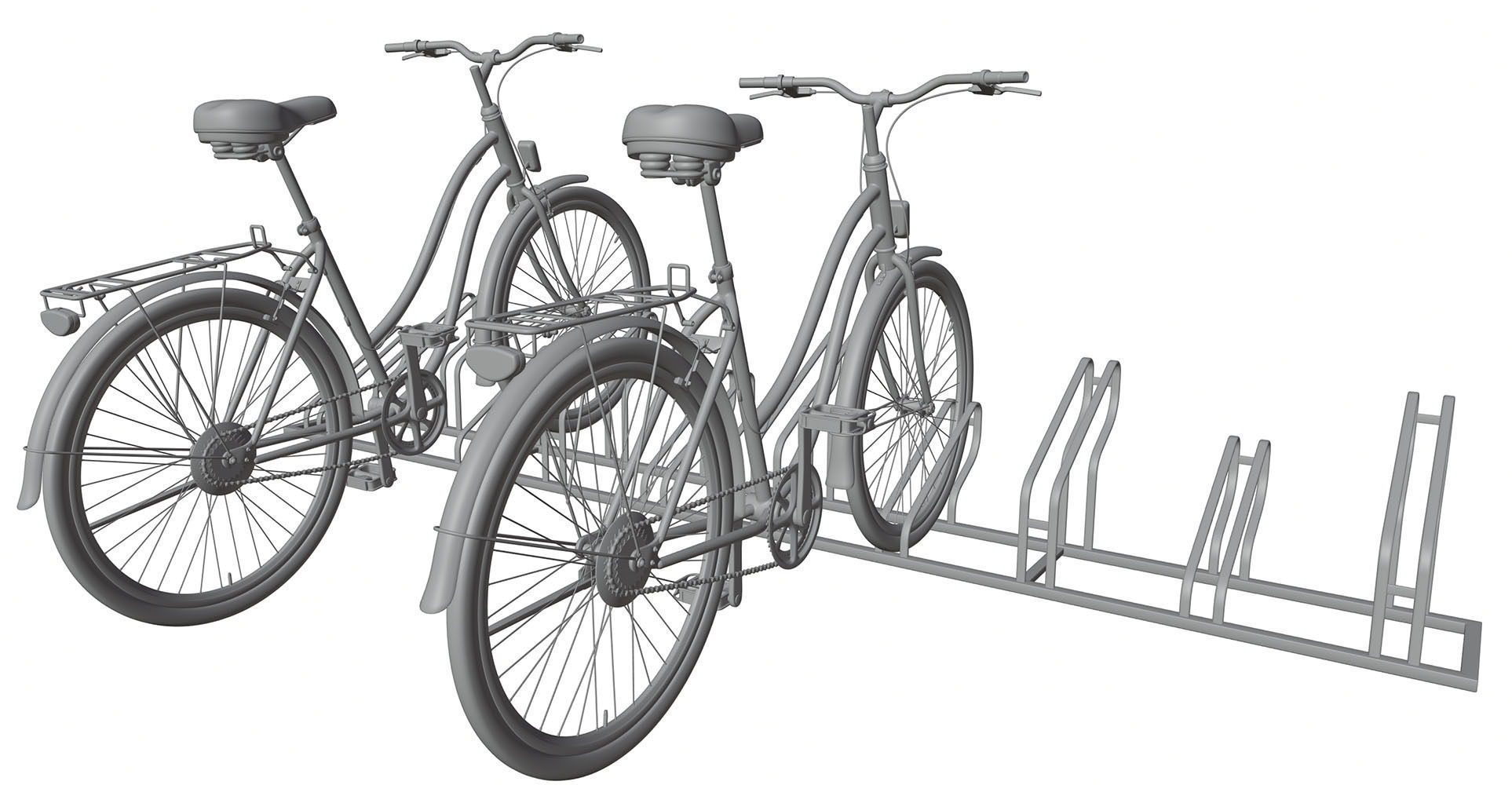 Bike stand with two colorful bikes 3D model_6