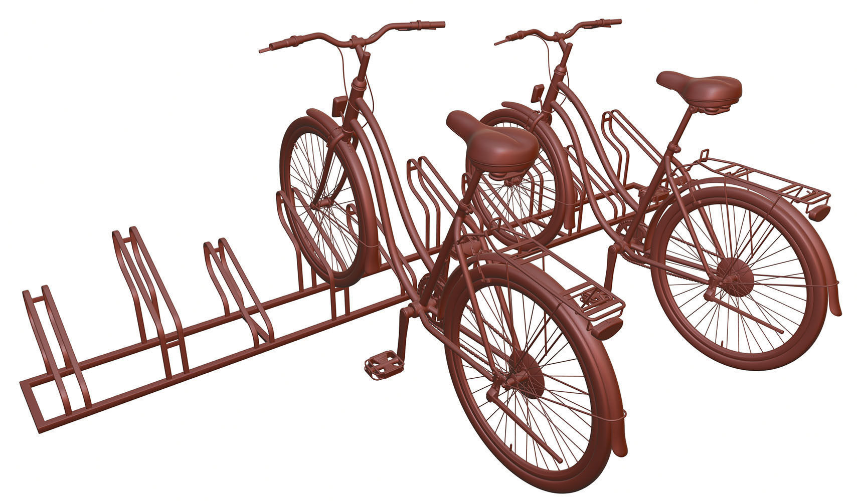 Bike stand with two colorful bikes 3D model_11