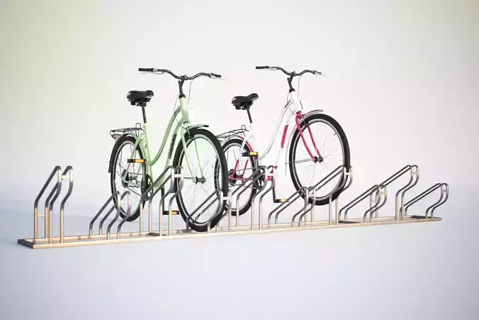 Bike stand with two colorful bikes
