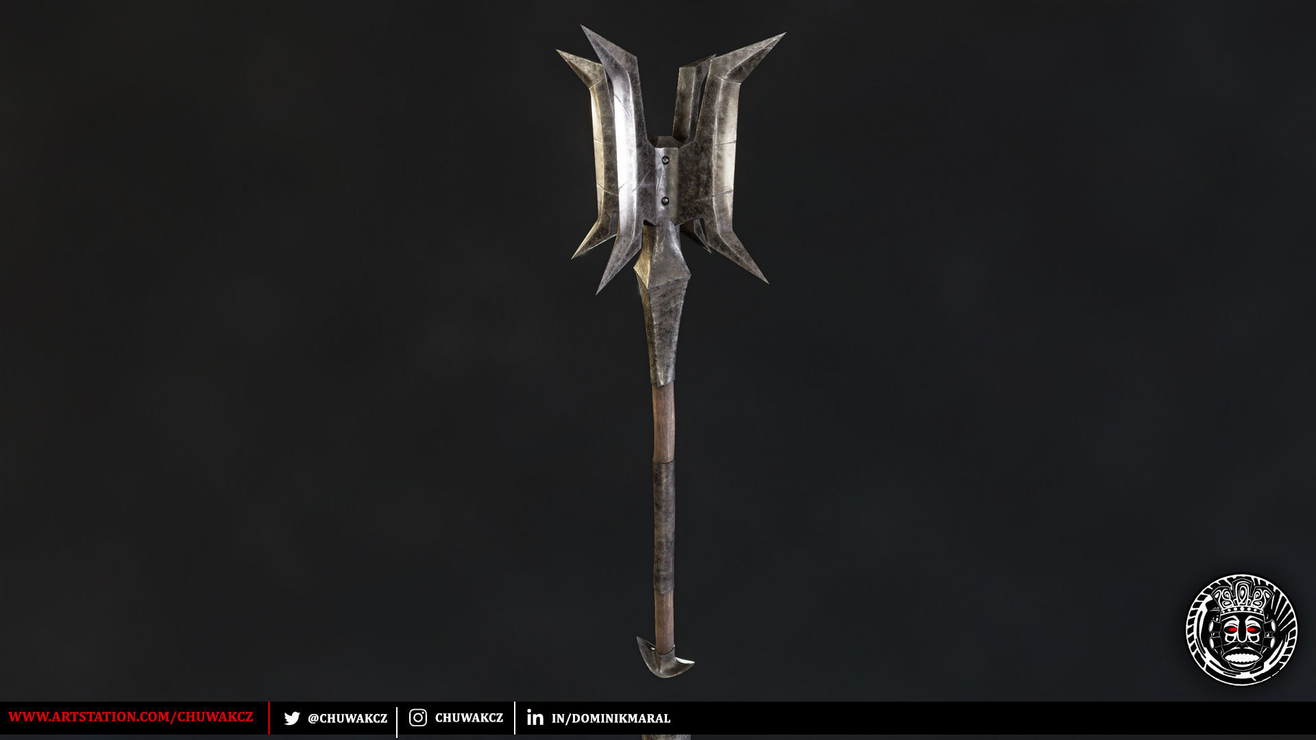 Orc Goblin Worn Iron Mace - fantasy PBR game ready weapon Low-poly 3D model_1