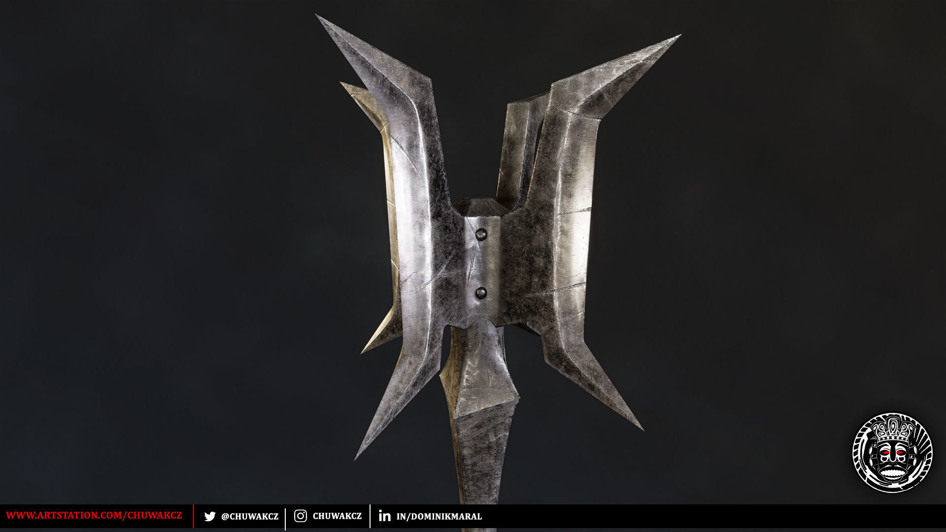 Orc Goblin Worn Iron Mace - fantasy PBR game ready weapon Low-poly 3D model_4