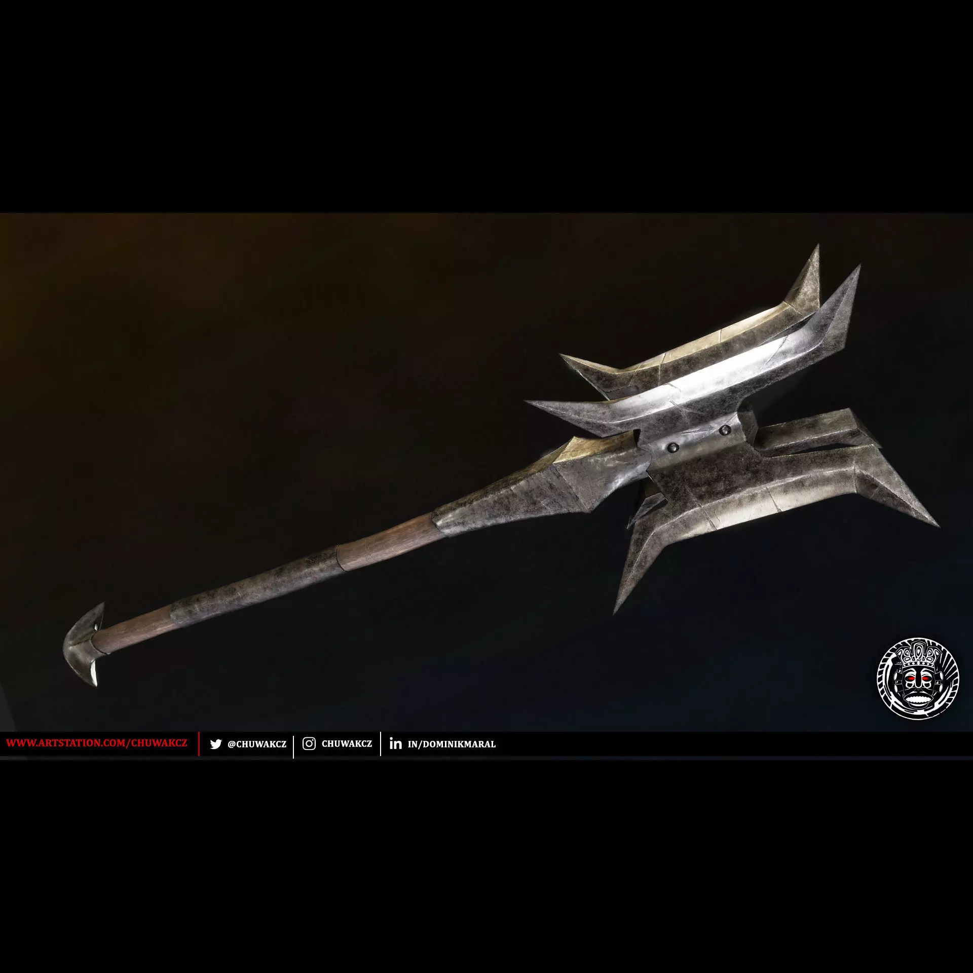 Orc Goblin Worn Iron Mace - fantasy PBR game ready weapon Low-poly 3D model_0