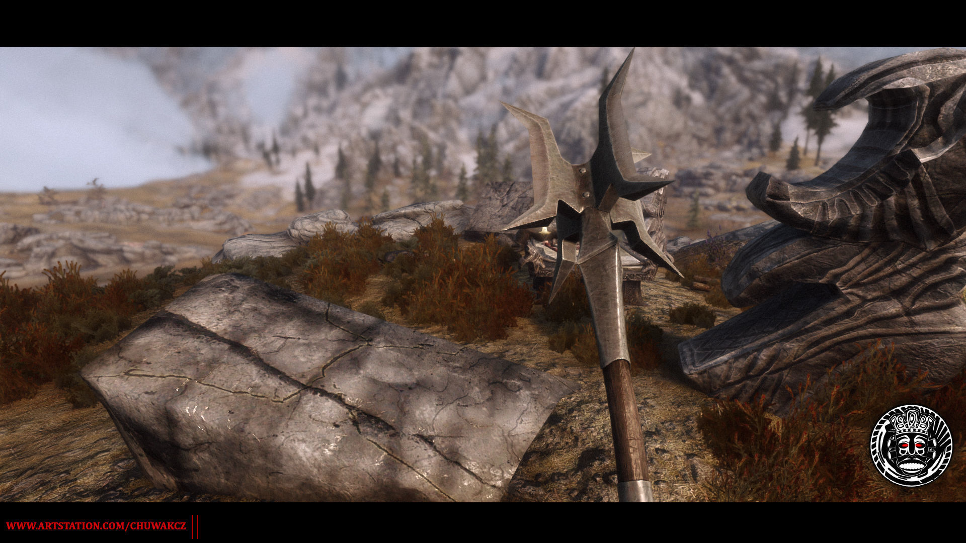 Orc Goblin Worn Iron Mace - fantasy PBR game ready weapon Low-poly 3D model_9