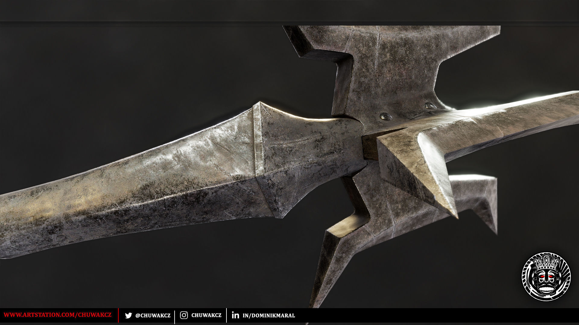 Orc Goblin Worn Iron Mace - fantasy PBR game ready weapon Low-poly 3D model_2