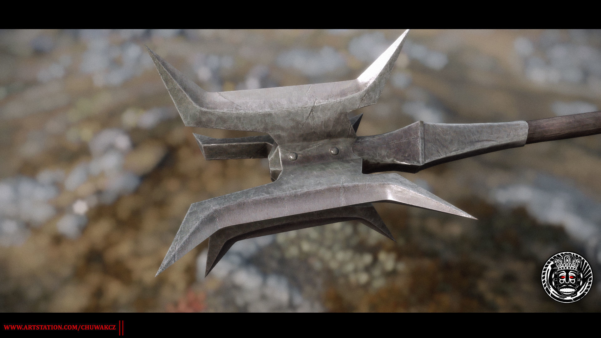 Orc Goblin Worn Iron Mace - fantasy PBR game ready weapon Low-poly 3D model_10