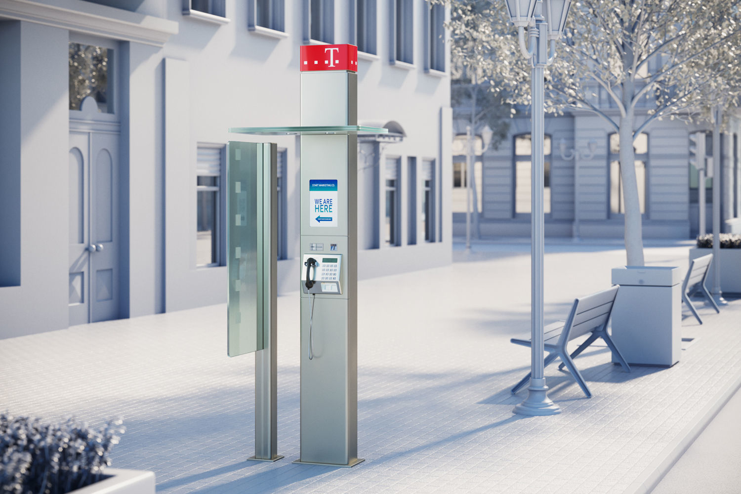Telephone booth with information board 3D model_1