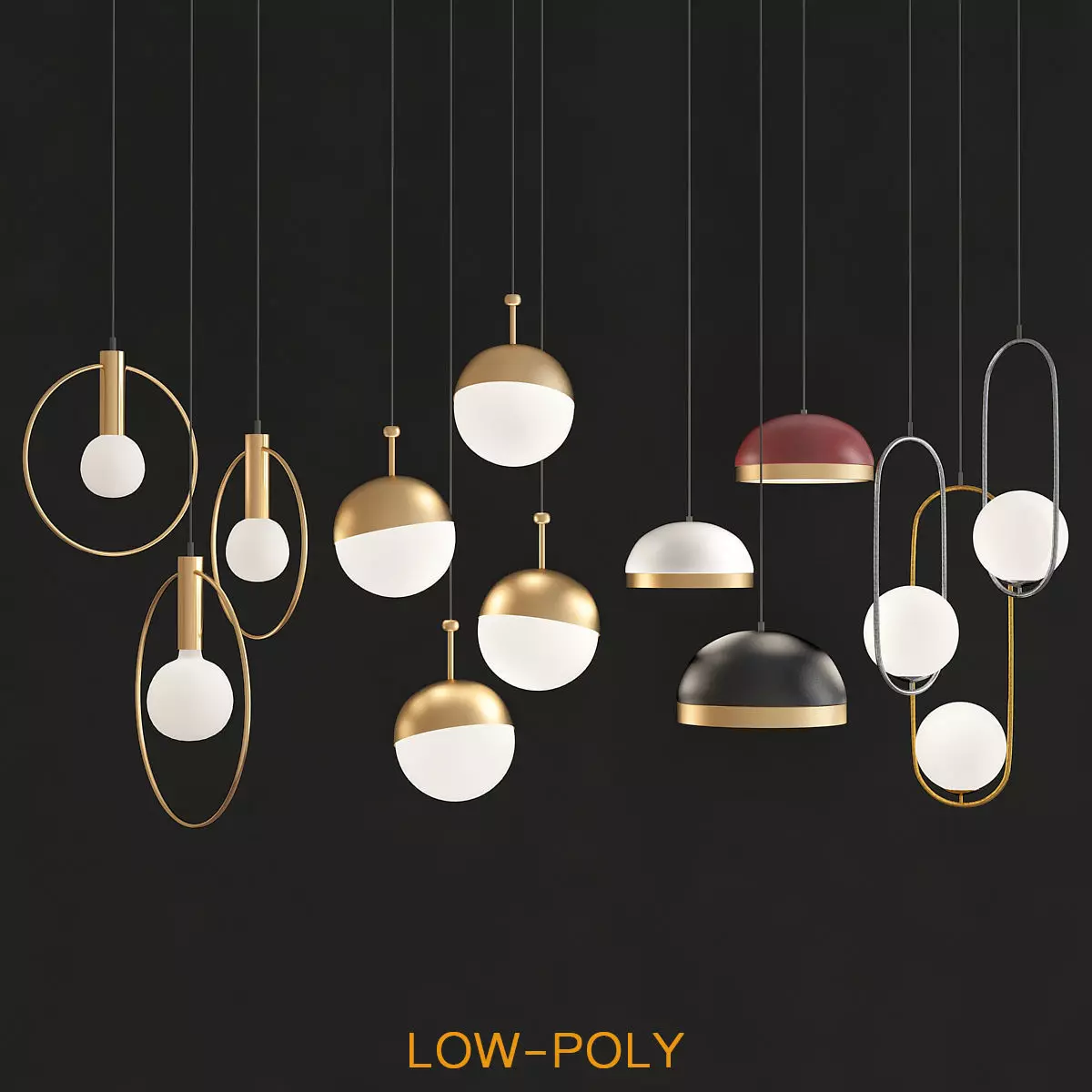 Four Hanging Light 3d model Low-poly 3D model_0