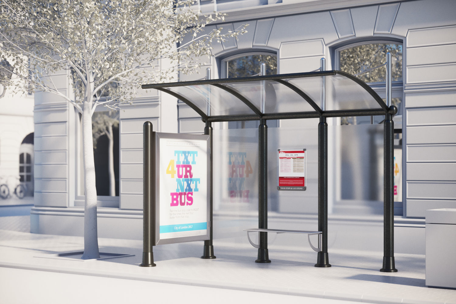 Bus stop with information board 3D model_1