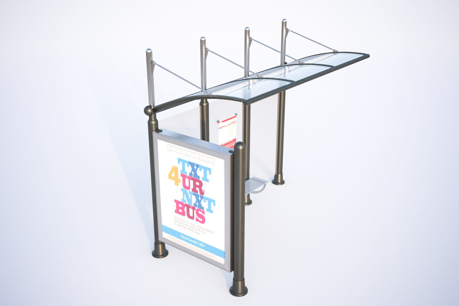 Bus stop with information board 3D model_4