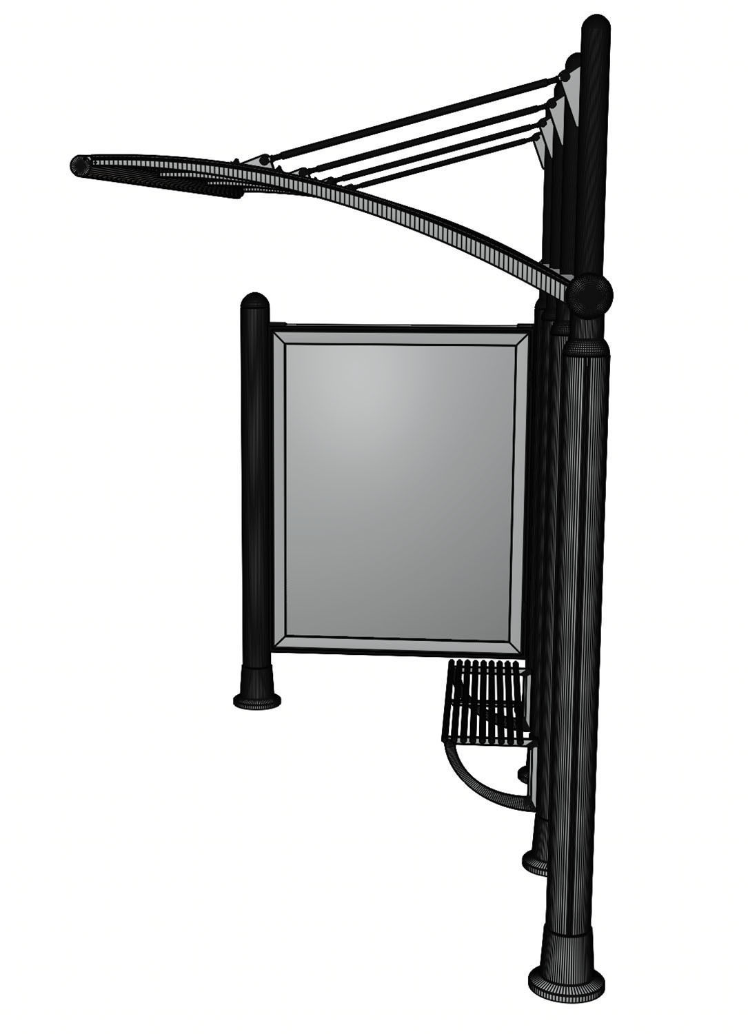 Bus stop with information board 3D model_9