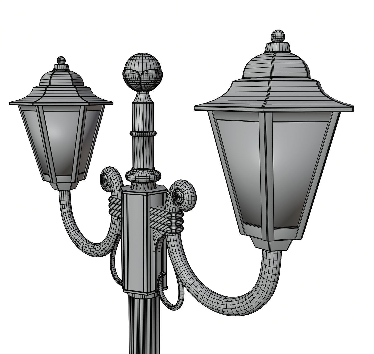 Double old-tome street lamp 3D model_8