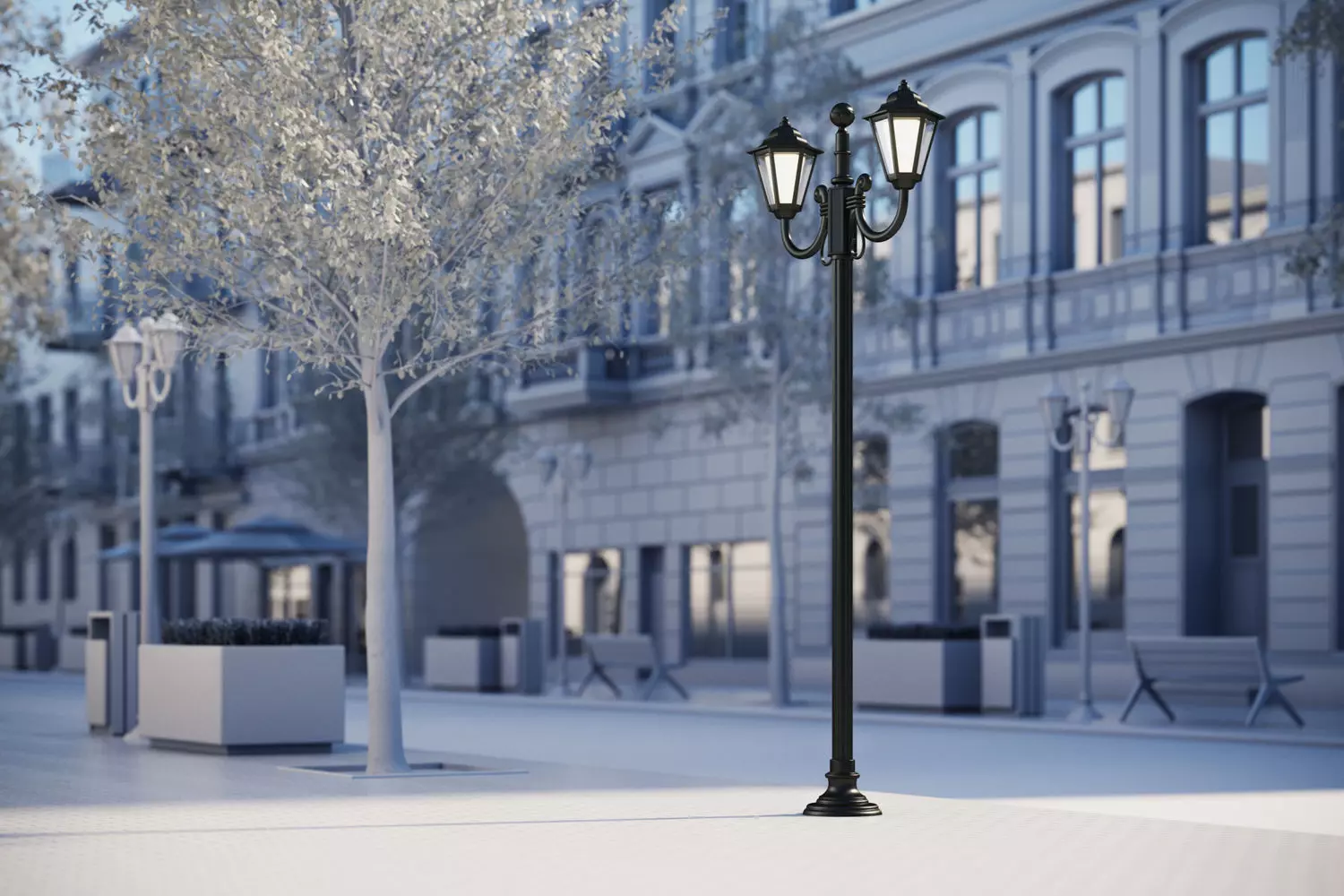 Double old-tome street lamp 3D model_0
