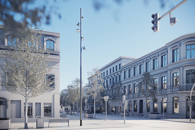 Lighting pole with many luminaires 3D model