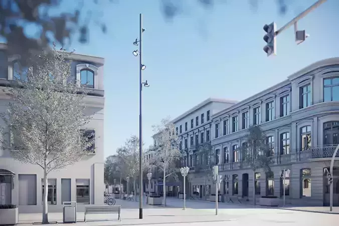 Lighting pole with many luminaires