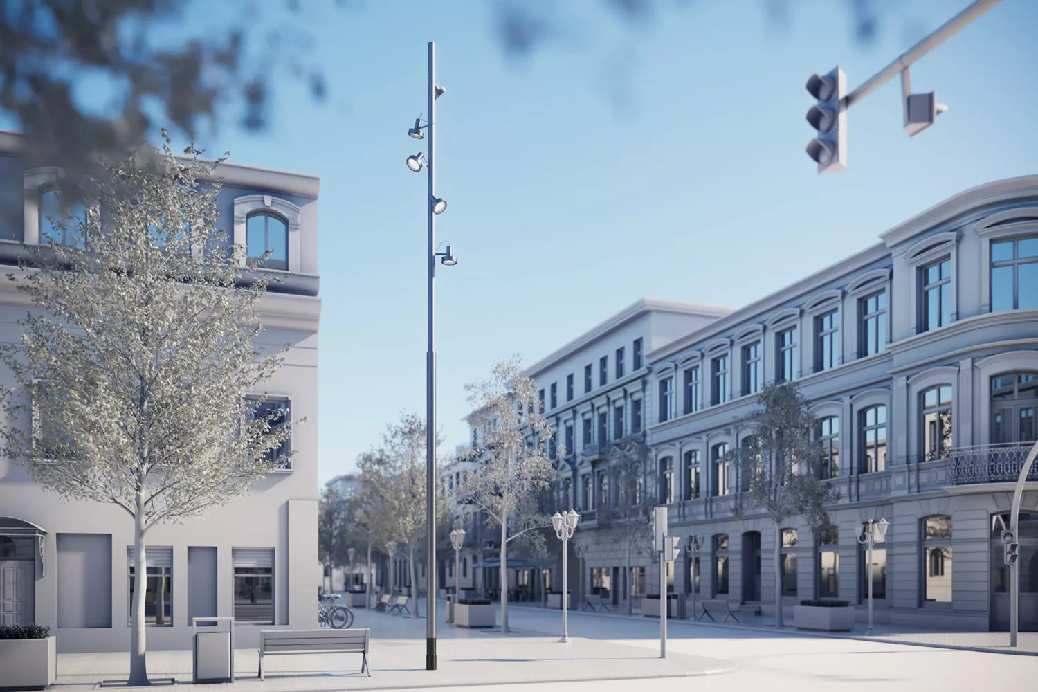 Lighting pole with many luminaires 3D model_0