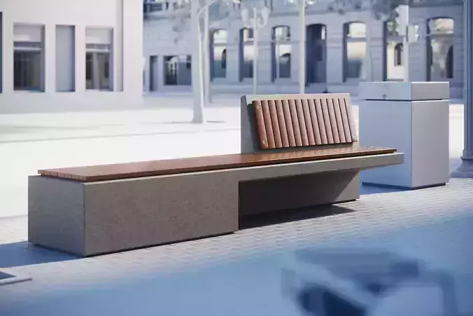 Bench made of wood and concrete