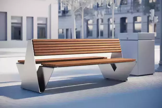 Double bench made of wooden boards