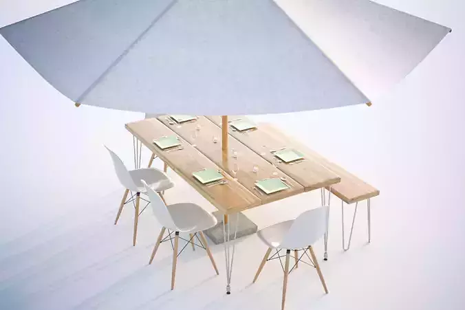 Restaurant set with wooden bench 3D model