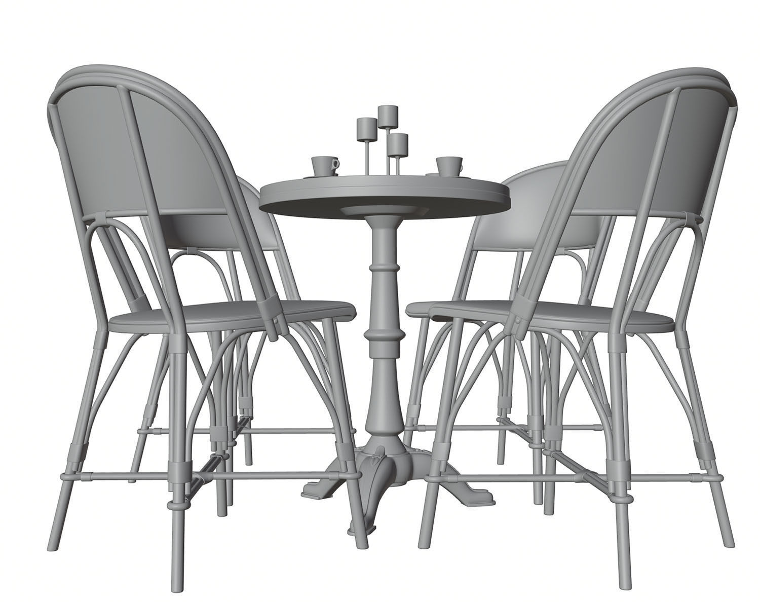 Gold table with four chairs 3D model_5