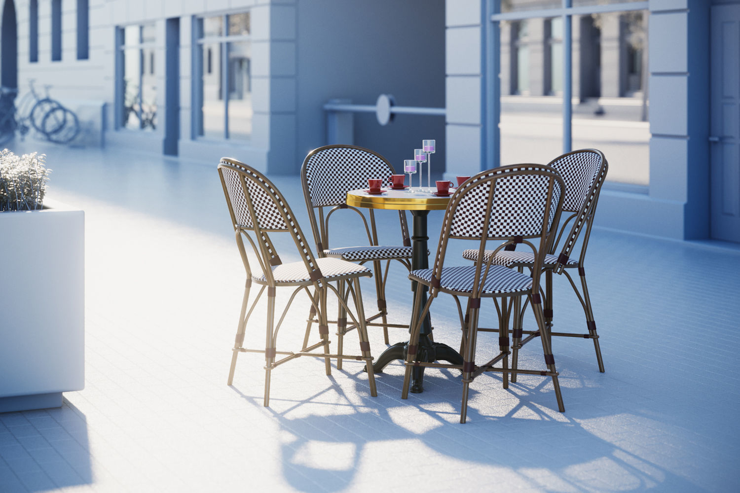 Gold table with four chairs 3D model_1
