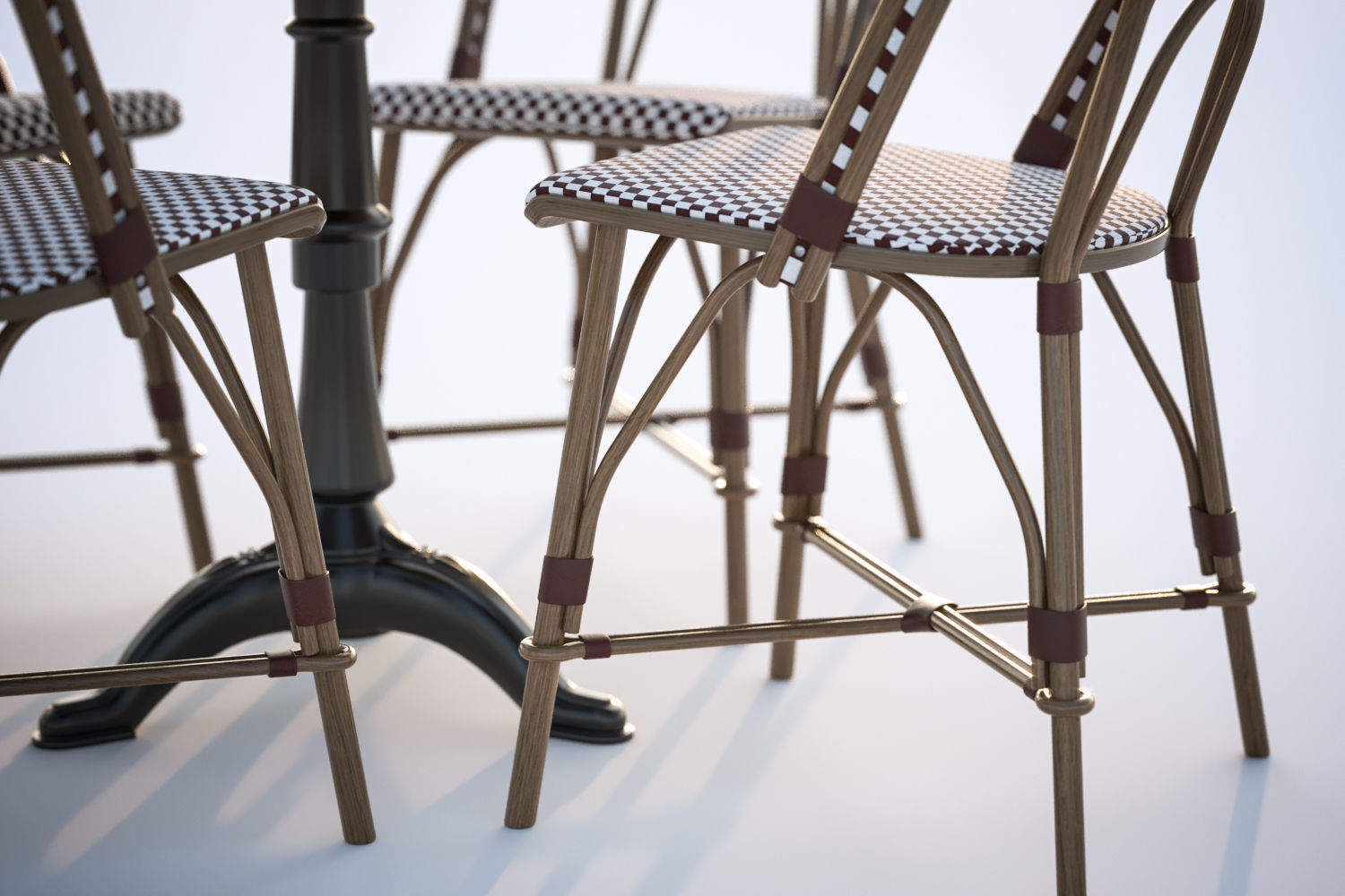 Gold table with four chairs 3D model_4