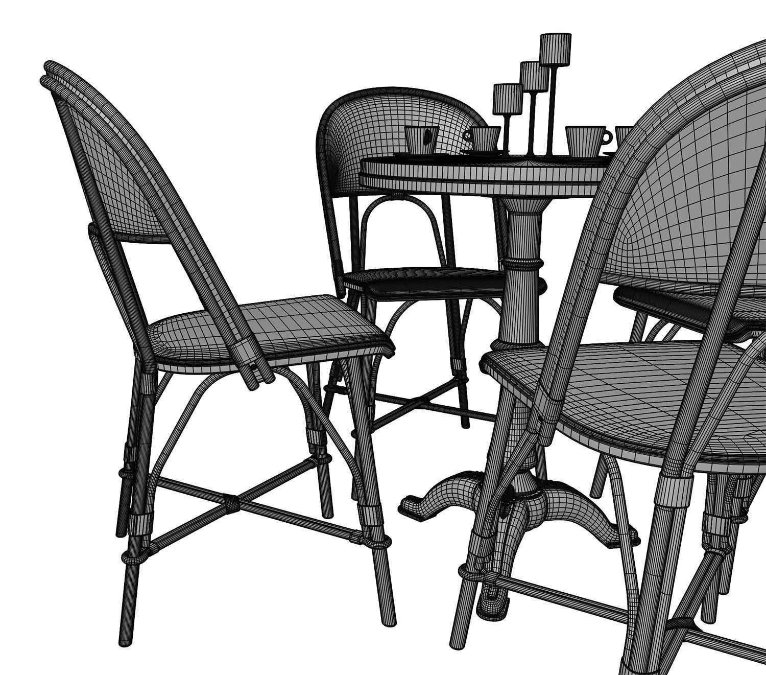 Gold table with four chairs 3D model_9