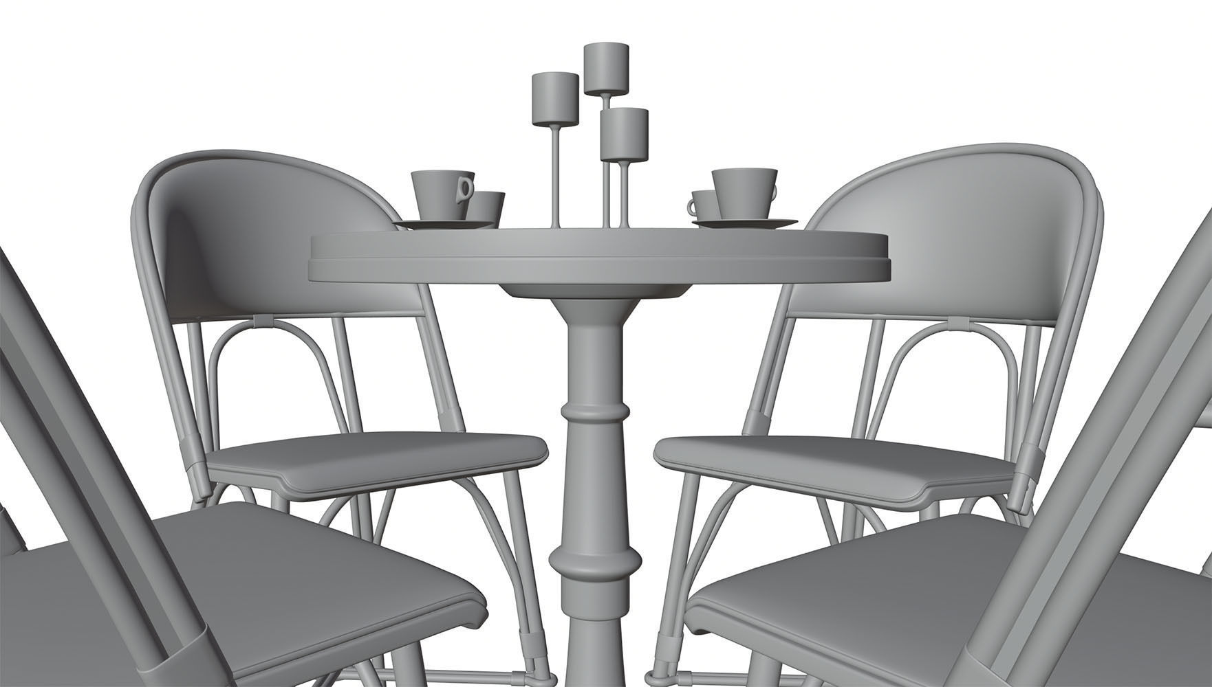 Gold table with four chairs 3D model_7