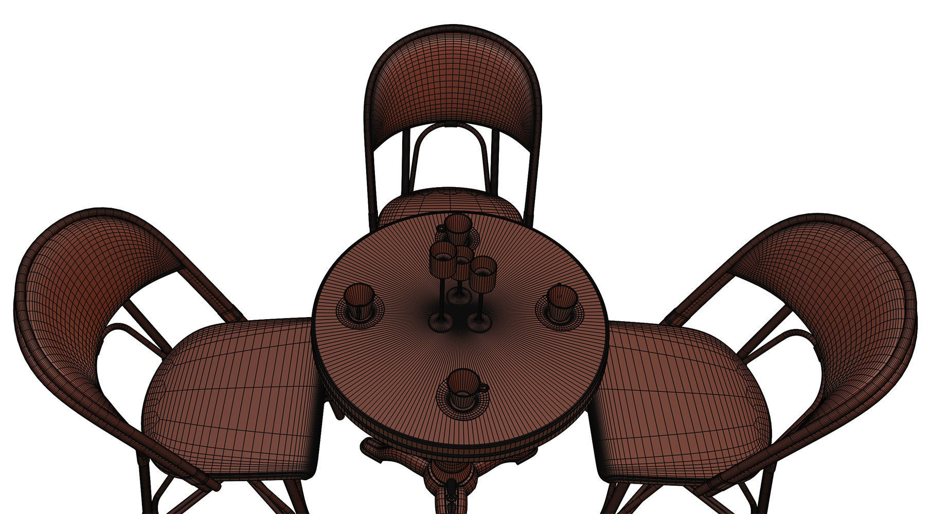 Gold table with four chairs 3D model_13