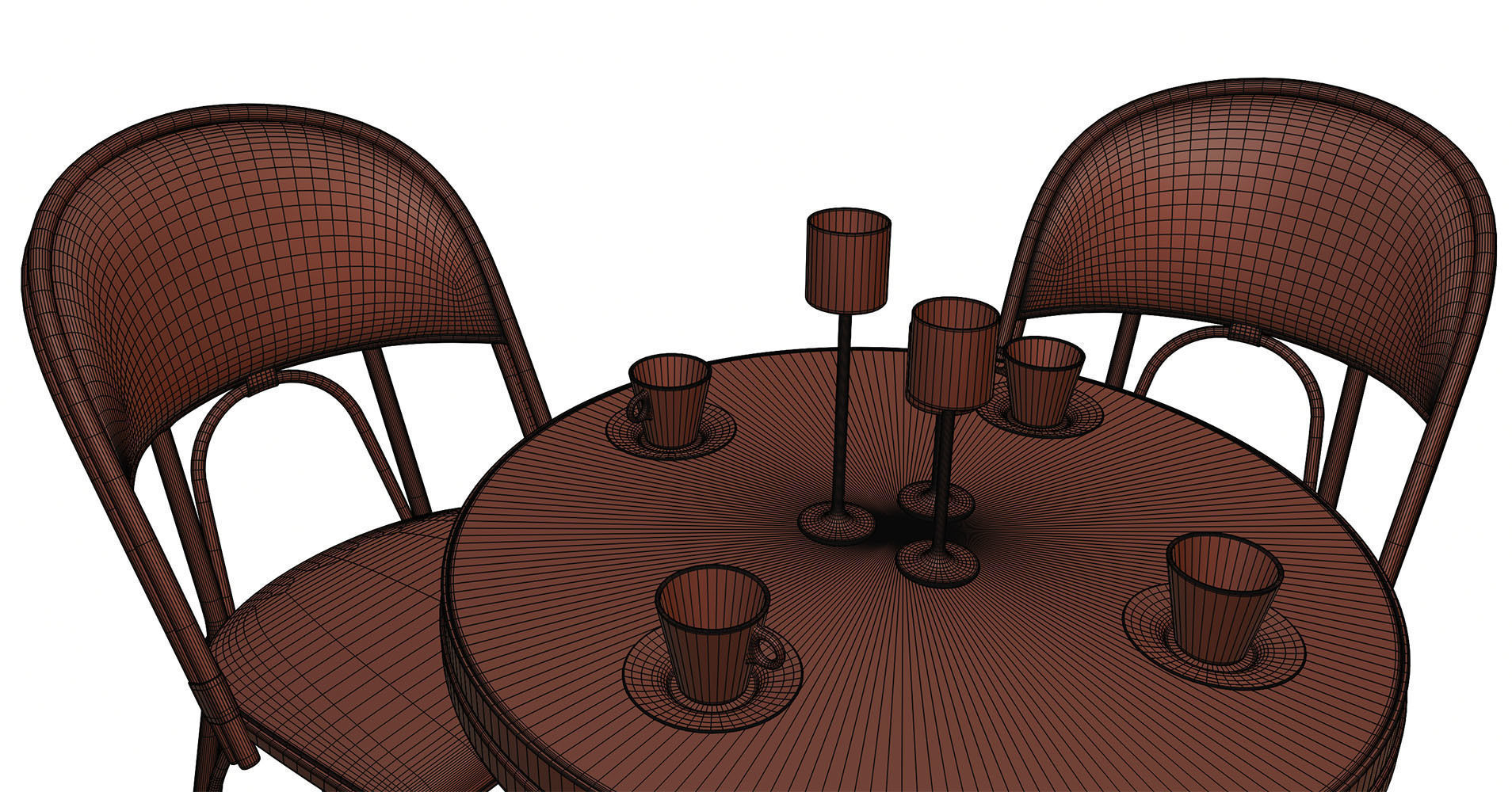 Gold table with four chairs 3D model_14