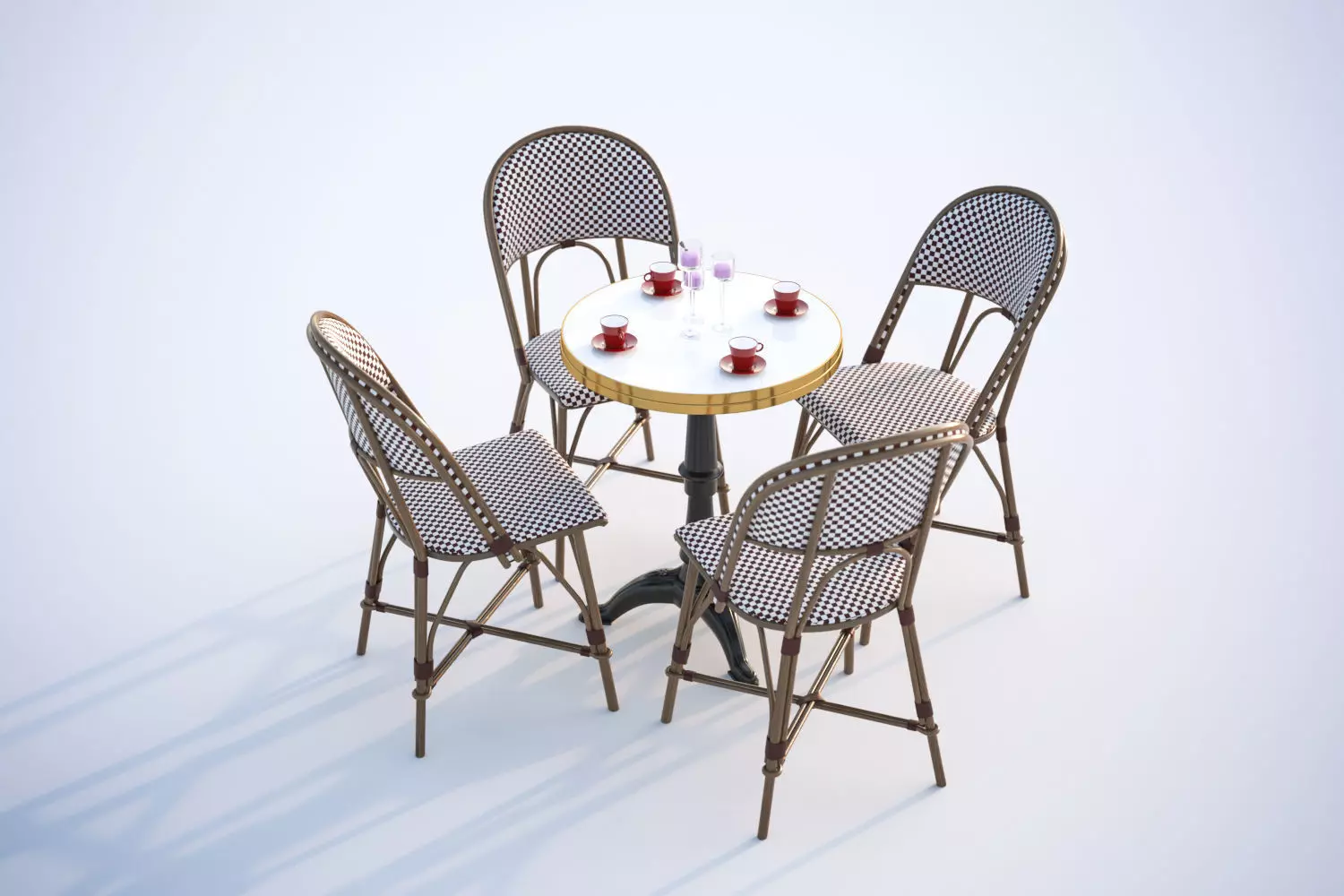 Gold table with four chairs 3D model_0