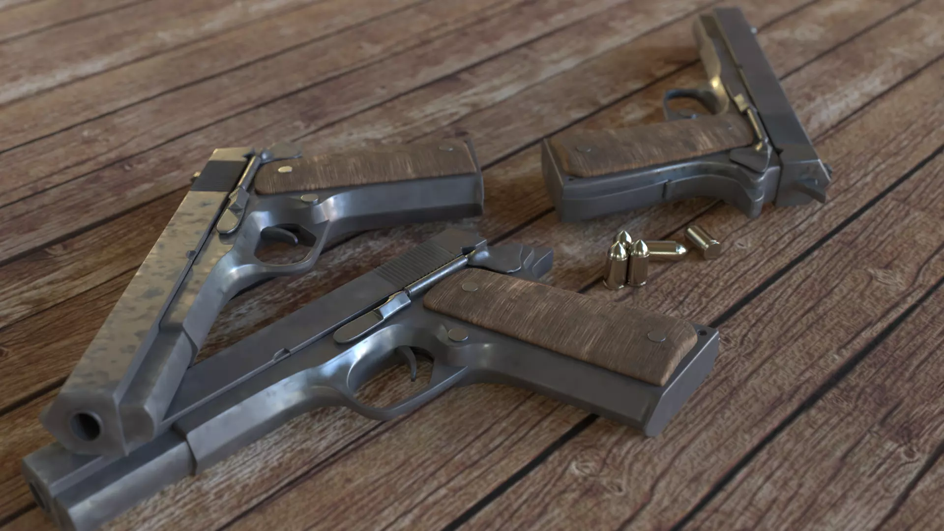 Pistol 3d model three pistols Low-poly 3D model