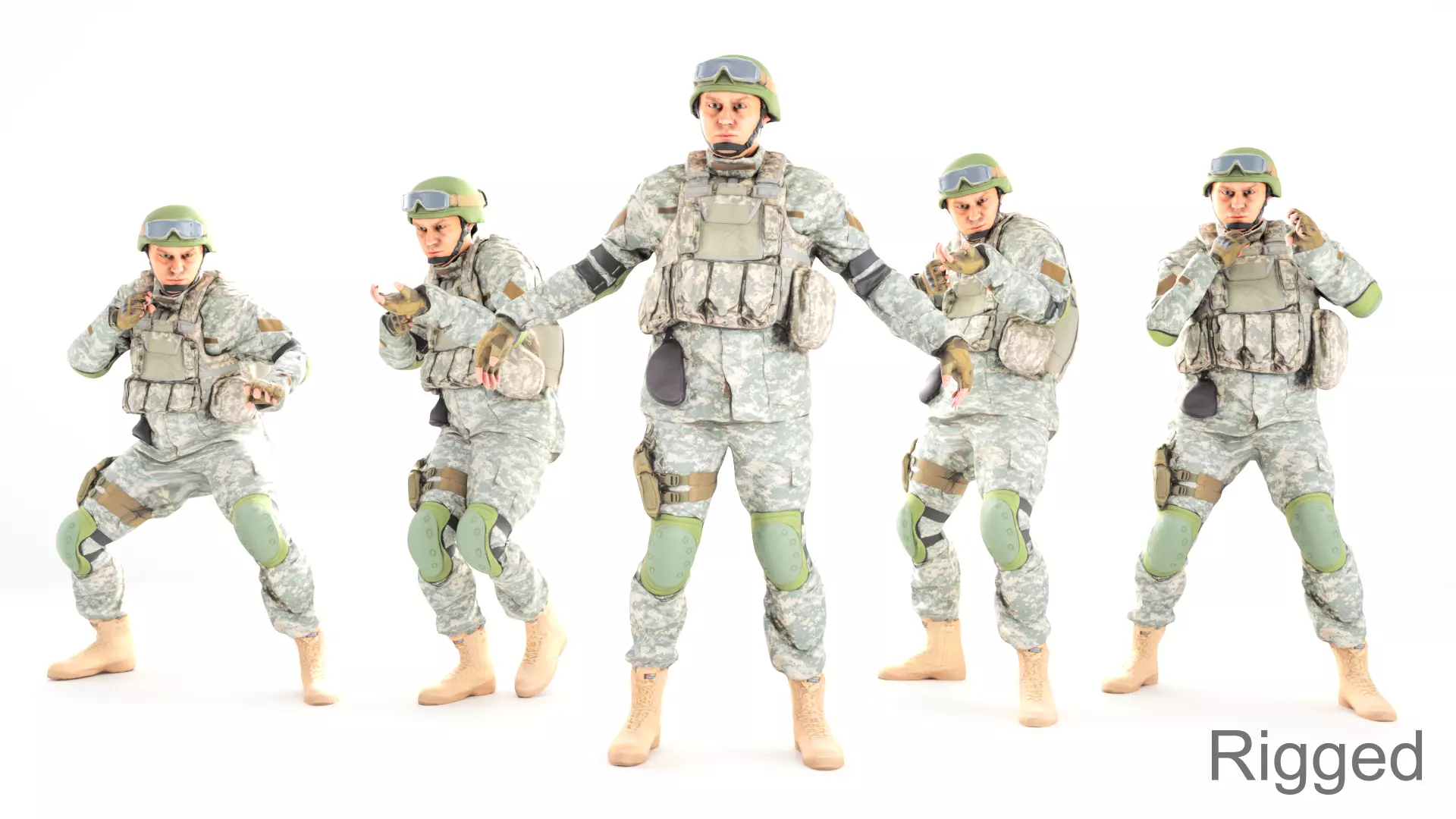 Animated American soldier in ACU 14 Low-poly 3D model_0