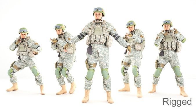 Animated American soldier in ACU 14 Low-poly 3D model