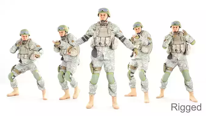 Animated American soldier in ACU 14 Low-poly 3D model