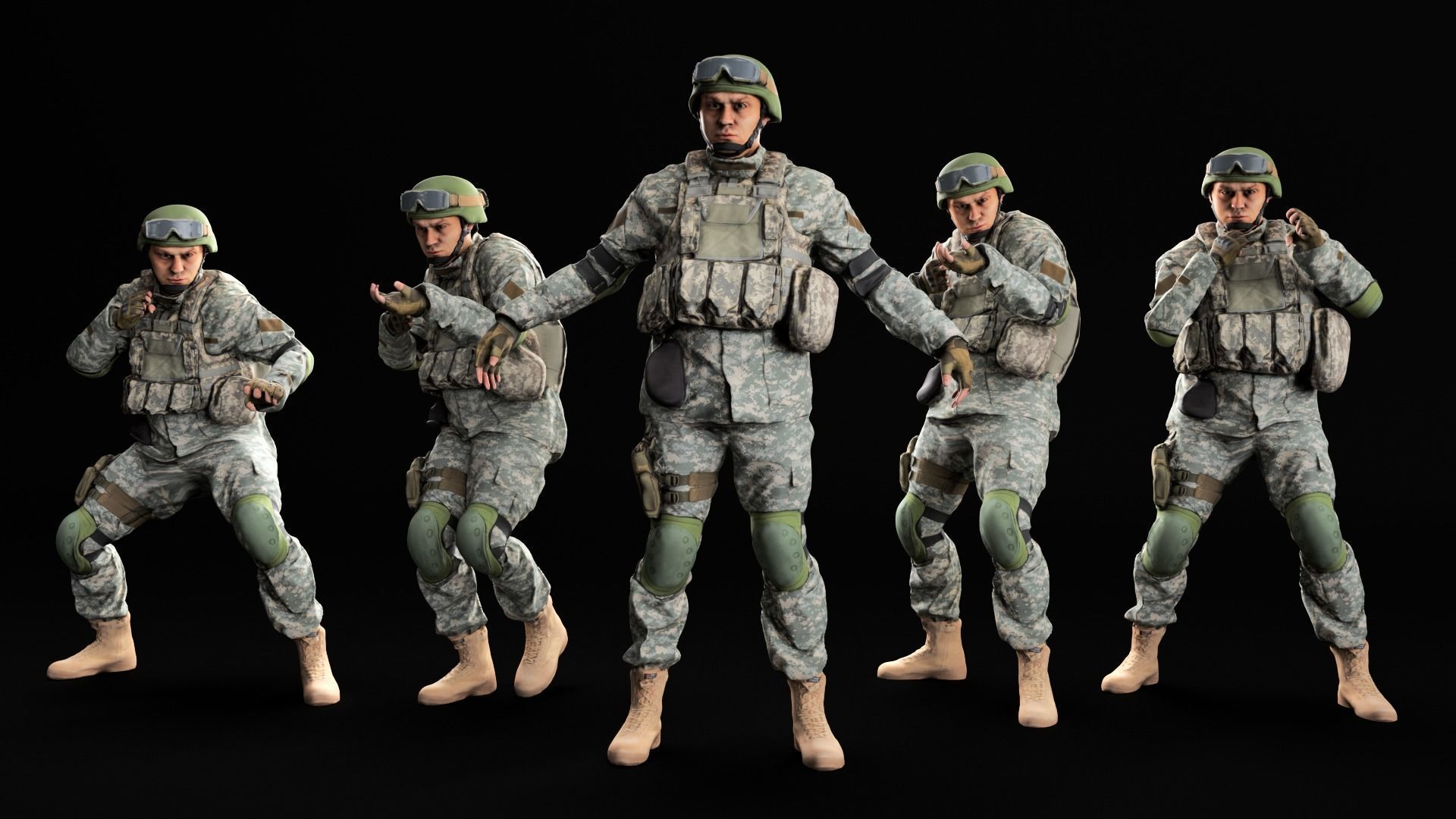 Animated American soldier in ACU 14 Low-poly 3D model_6
