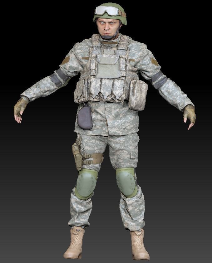 Animated American soldier in ACU 14 Low-poly 3D model_3