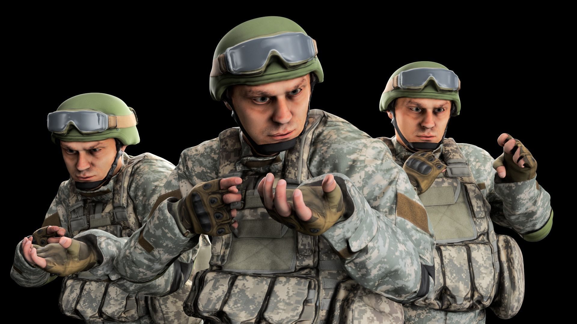 Animated American soldier in ACU 14 Low-poly 3D model_7