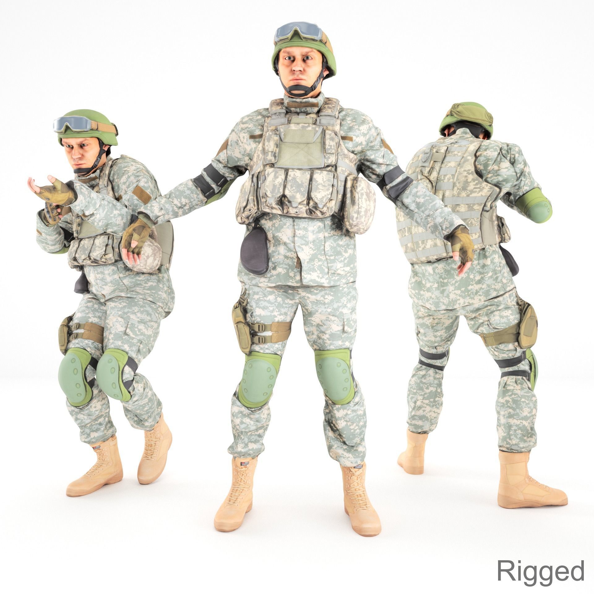 Animated American soldier in ACU 14 Low-poly 3D model_2