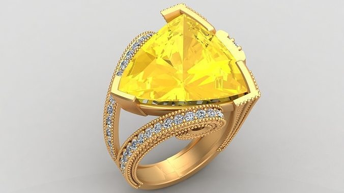 Trillion Curved Citrine Diamond Gold Ring 3D print model