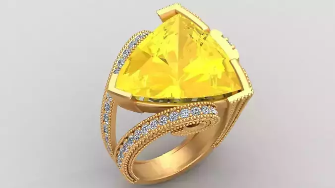Trillion Curved Citrine Diamond Gold Ring
