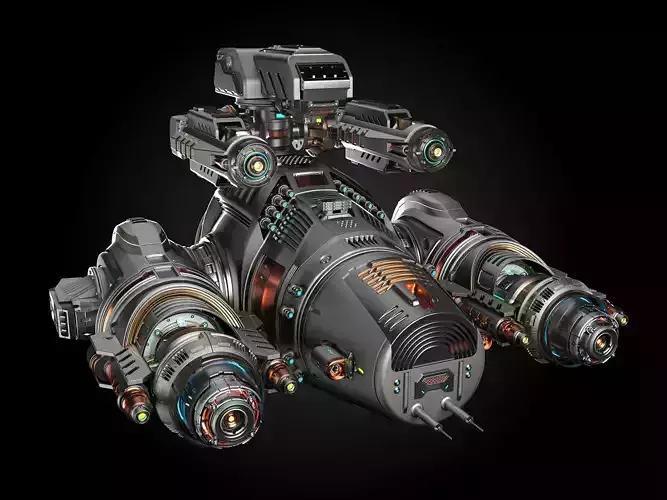 Sci Fi Military Battleship Rigged 3D model