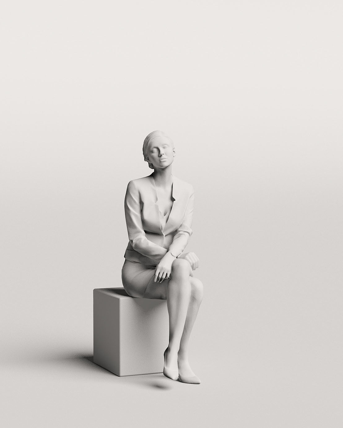Humano Elegant business woman sitting in a suit 0112 3D model_3