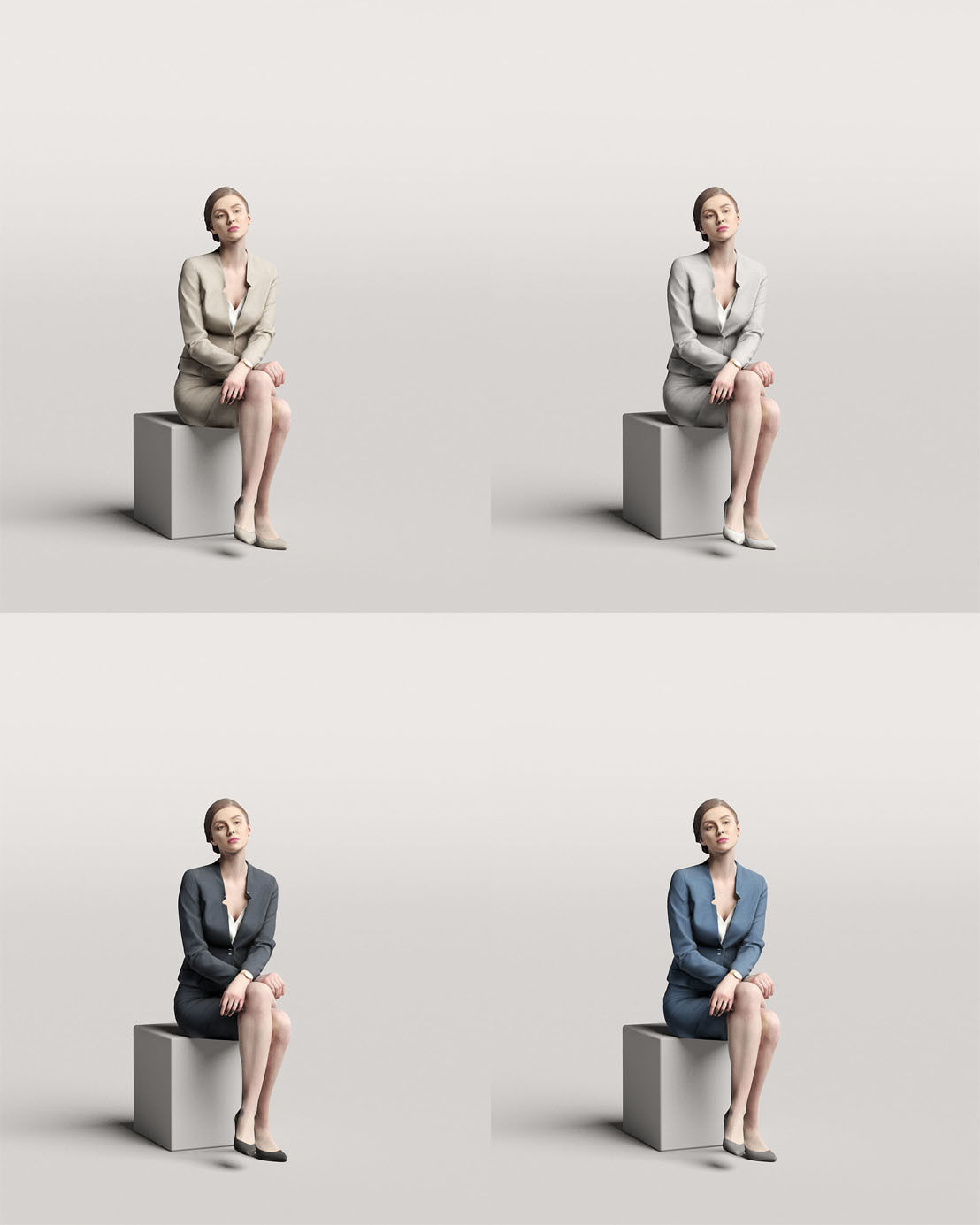 Humano Elegant business woman sitting in a suit 0112 3D model_4