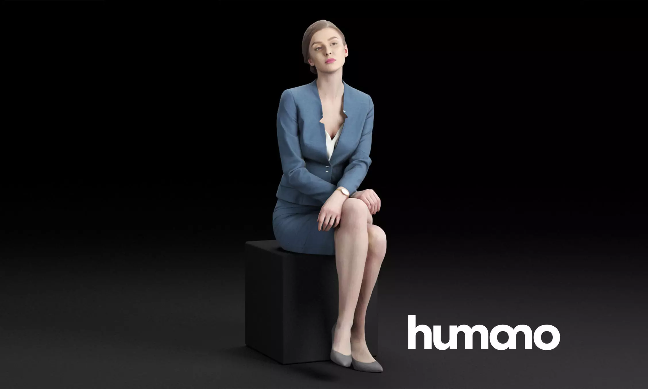Humano Elegant business woman sitting in a suit 0112 3D model_0