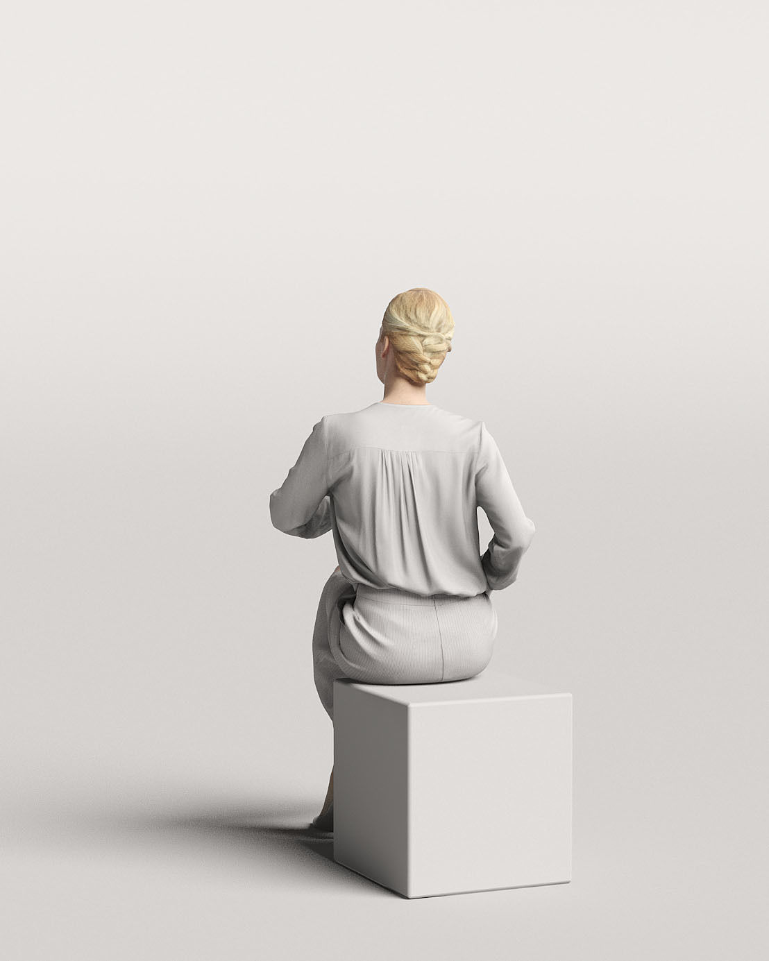 Humano Elegant business woman in skirt sitting and looking 0113 3D model_1